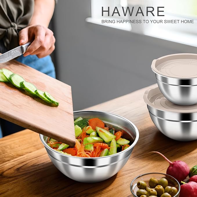 HaWare Mixing Bowls with Airtight Lids, 6-Piece Stainless Steel Salad Bowls - Image 7