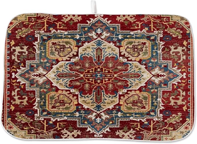 Burgundy Red Dish Drying Mat 18 x 24 inch Bohemian Rug Carpet Decorative Drying by AEIOAE