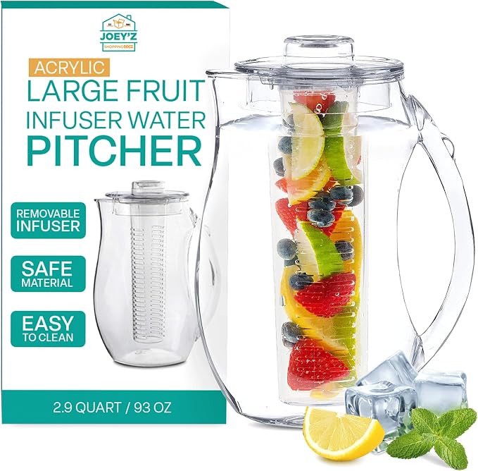 Large Fruit Infuser Water Pitcher – Shatterproof Acrylic Infusion Jug by JOEYZ