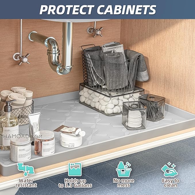 SIKADEER 19" x 19" Under Sink Mat Waterproof, Silicone Mat Kitchen Drawer Shelf - Image 4