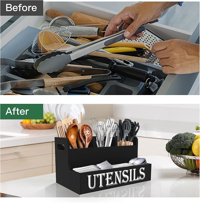 Suli Kitchen Utensils Holder, Wooden Utensil Organizer - Image 3