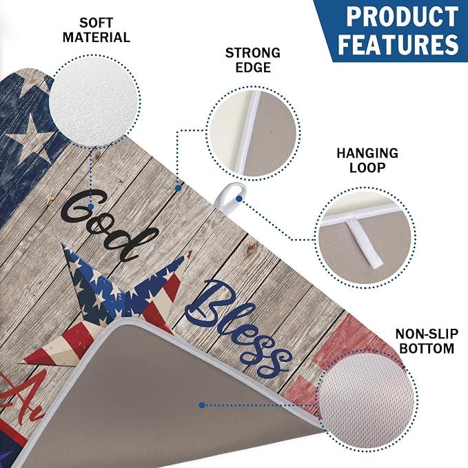 Kawani 4th of July Dish Drying Mat 18x24 Inch Patriotic God Bless America - Image 3