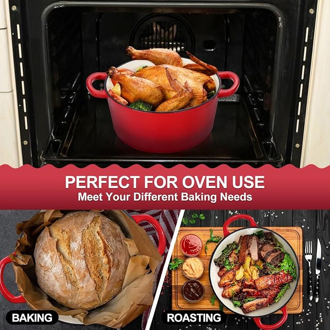 P&P CHEF 6QT Enameled Dutch Oven, Cast Iron Dutch Oven Pot - Image 7