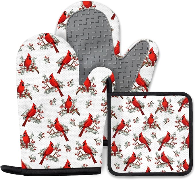 Christmas Cardinal Birds Oven Mitts and Pot Holders Sets of 3, Cardinal Birds by Unknown