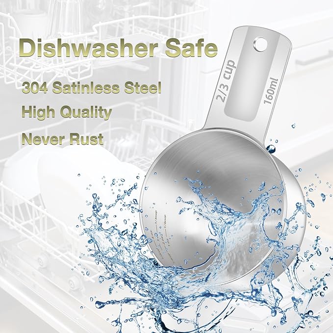 2PCS 2/3Cup Single Measuring Cup, Etched Inner Scale Stainless Steel Measure - Image 6