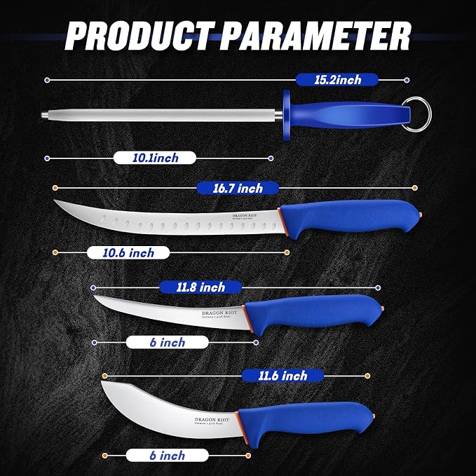 DRAGON RIOT 4 Piece Butcher Knife Set Brisket Trimming Set Include 6" Boning - Image 7