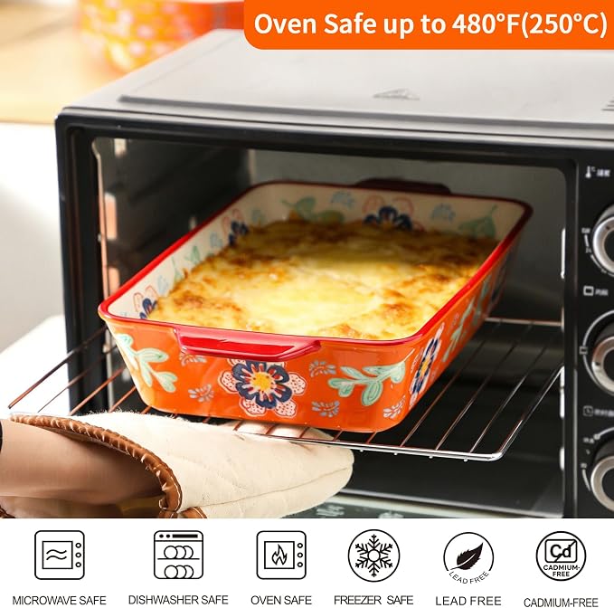 Ceramic Baking Dish Set of 2, 3QT & 1.2QT Stoneware Casserole Dishes - Image 4
