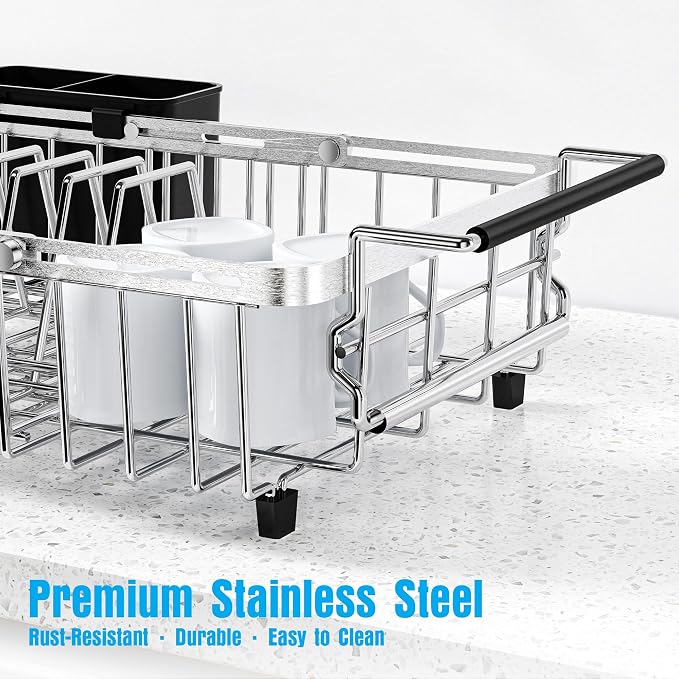 Expandable Over The Sink Dish Drying Rack, Anti-Rust Stainless Steel in Sink - Image 8