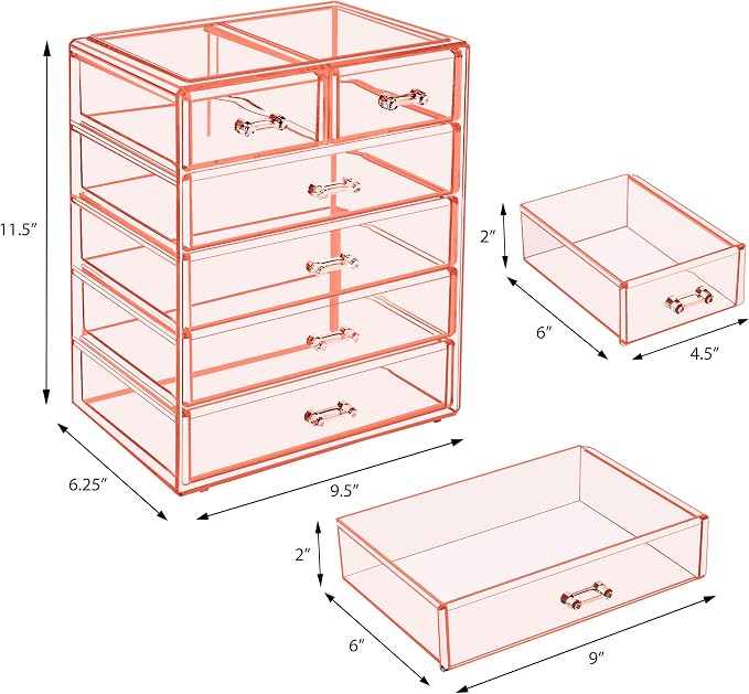 Sorbus Acrylic Makeup Organizer Set, 6-Drawer Vanity & Countertop Cosmetic - Image 3