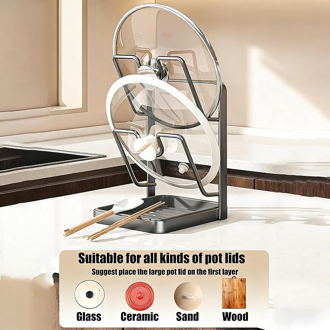 Pot Lid Organizer Rack, Stainless Steel Kitchen Pot Lid Holder & Storage Rack - Image 7