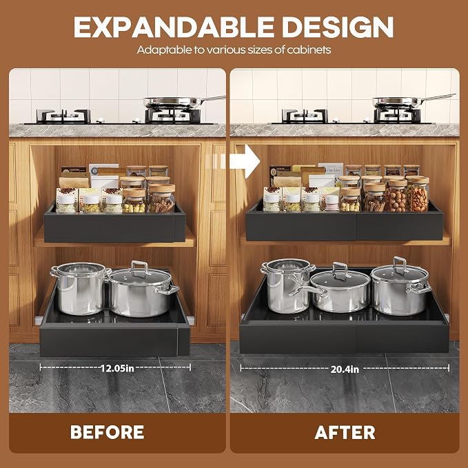 Seinloes 2Pack Expandable Pull Out Cabinet Organizer 21"Deep - Image 4
