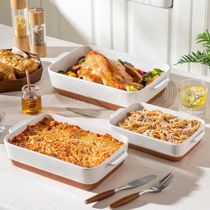MALACASA Casserole Dishes for Oven, Ceramic Baking Dishes Set of 3, Baking Pan - Image 6