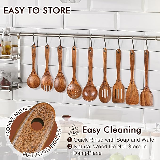 12 Pcs Teak Wooden Utensil Set - Image 8