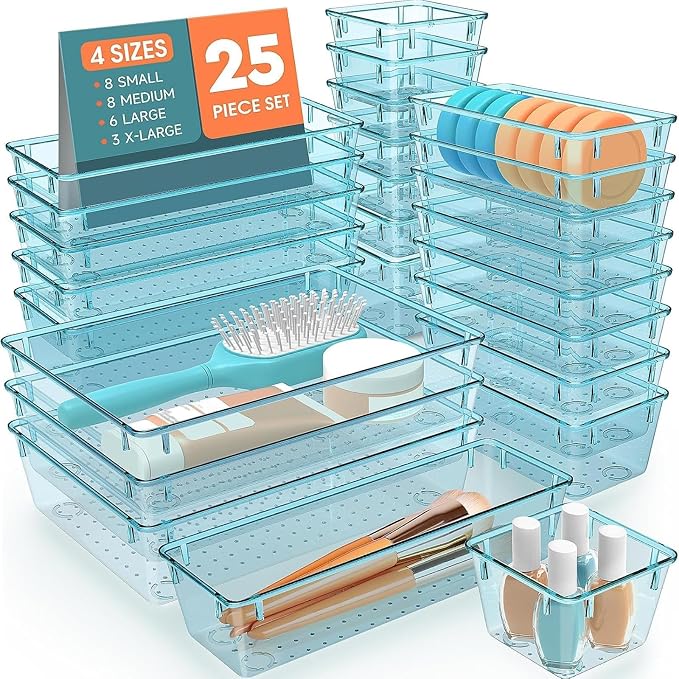 SpaceHacks 25 PCS Plastic Drawer Organizer Set, 4-Size Versatile Organizer by SpaceHacks