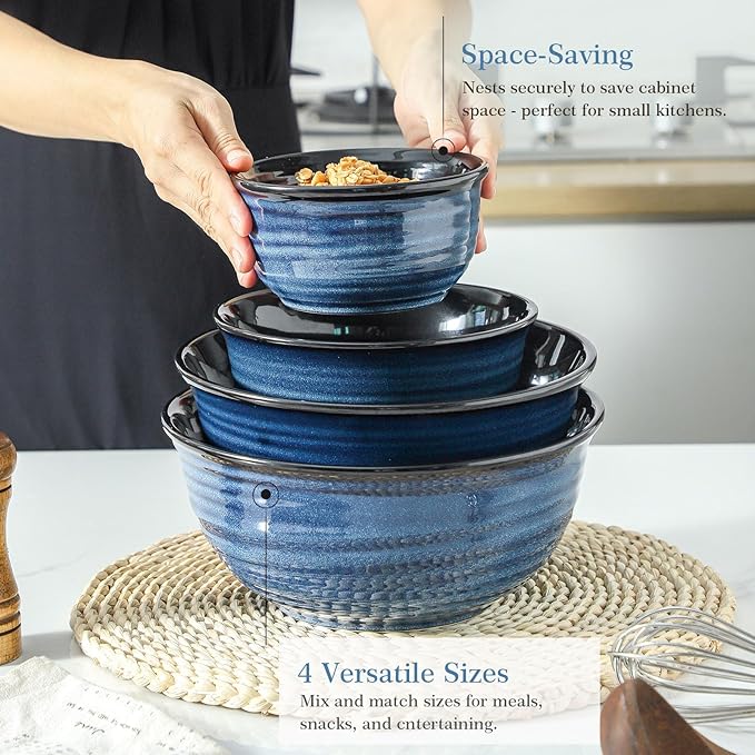 Hasense Mixing Bowls Set, Porcelain Large Salad Bowls - Image 6