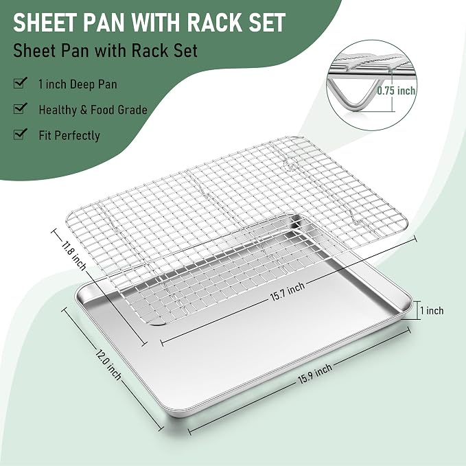 Homikit Baking Sheet with Wire Rack Set, Nonstick Jelly Roll Pan Baking Tray - Image 2