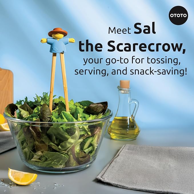 NEW - OTOTO Sal Scarecrow Salad Tongs - Wooden Tongs Set, Food Safe Toaster - Image 2