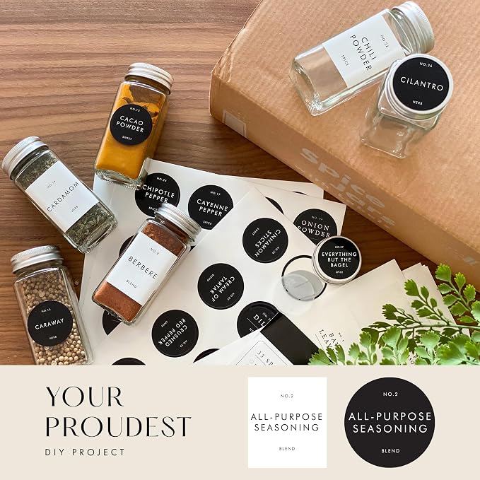Glass Spice Jars with Labels with Metal Lids and Shakers Minimalist 36 Pack Set - Image 6