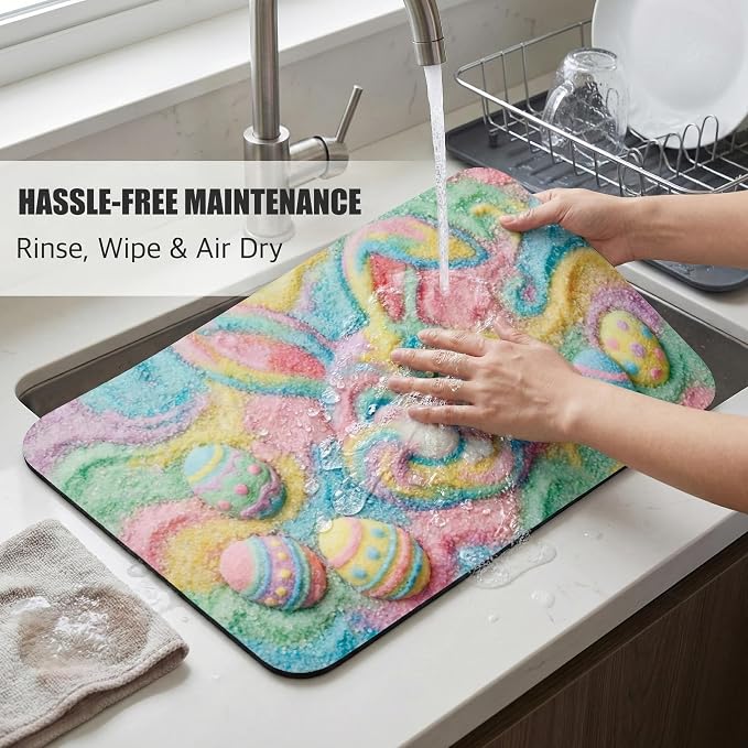 Pastel Rainbow Easter Dish Drying Mat: 12’’x20’’ Easter Smiling Bunny & - Image 7