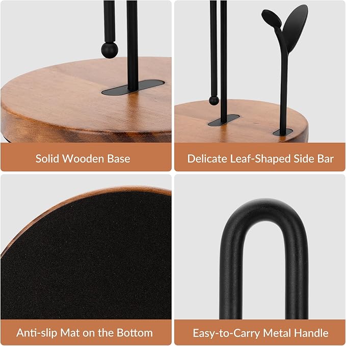 Wood Paper Towel Holder Countertop, Leaf-Shaped Accent Iron Rods - Image 5