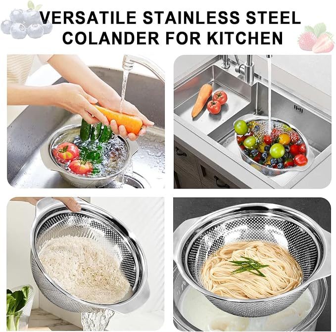 Colander for Kitchen, 1.5 QT 18/8 Stainless Steel Colander, Stainless Steel - Image 7
