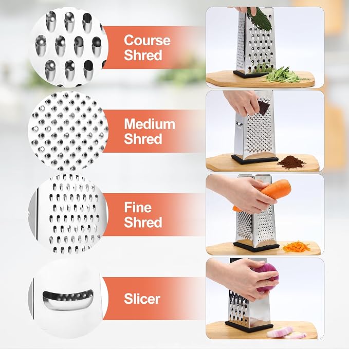 Supercenter Cheese Grater, Size 4-Sided Stainless Steel Box Grater, Food - Image 3
