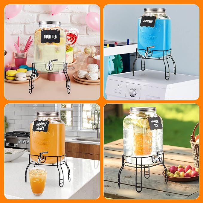 2 Gallon Large Glass Drink Dispenser Set, Beverage Dispensers - Image 7