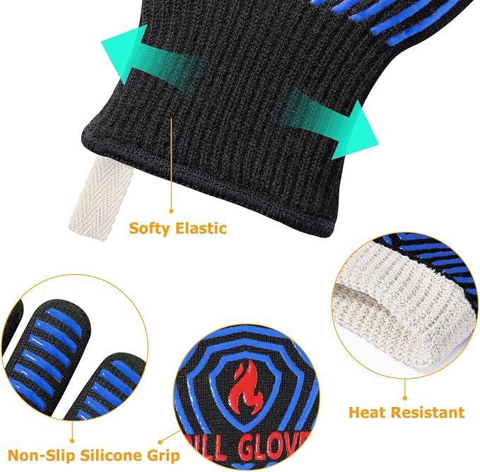 QUWIN BBQ Gloves, Oven Gloves 1472℉ Extreme Heat Resistant, Grilling Gloves - Image 5