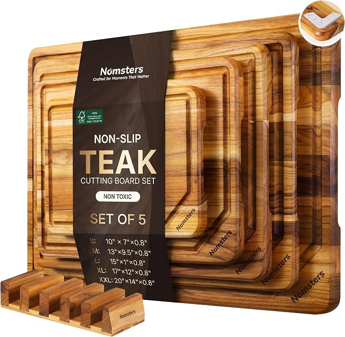 5 Pack Teak Wood Cutting Board Set by Unknown