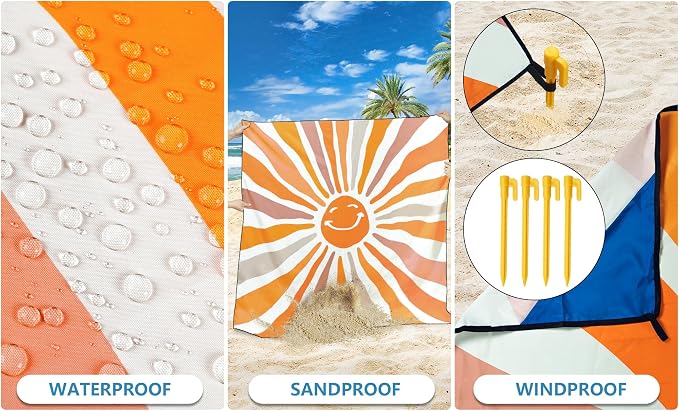 WIWIGO Beach Blanket Waterproof Sandproof Beach Mat 79" X 83"/10'x9'for 2-8 - Image 3