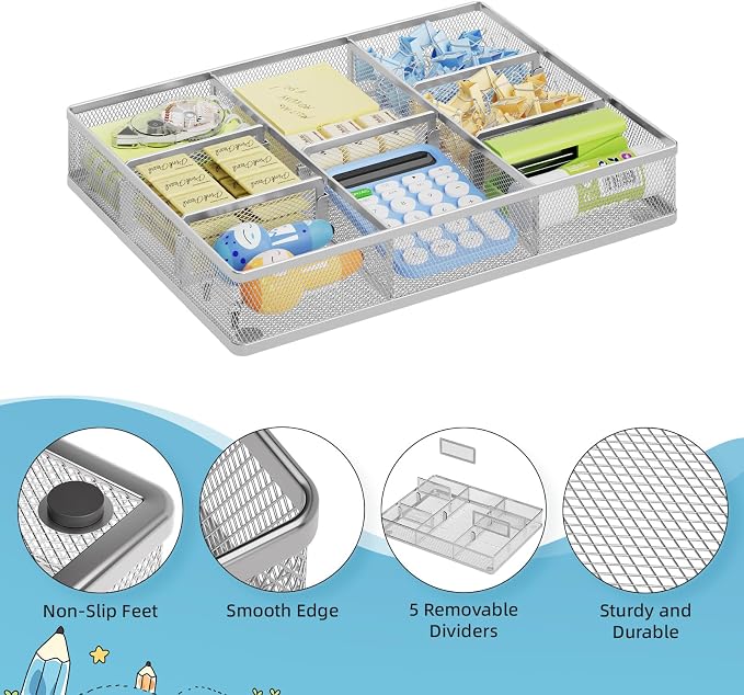 Marbrasse Desk Drawer Organizer, Metal Mesh Drawer Organizer Tray - Image 5