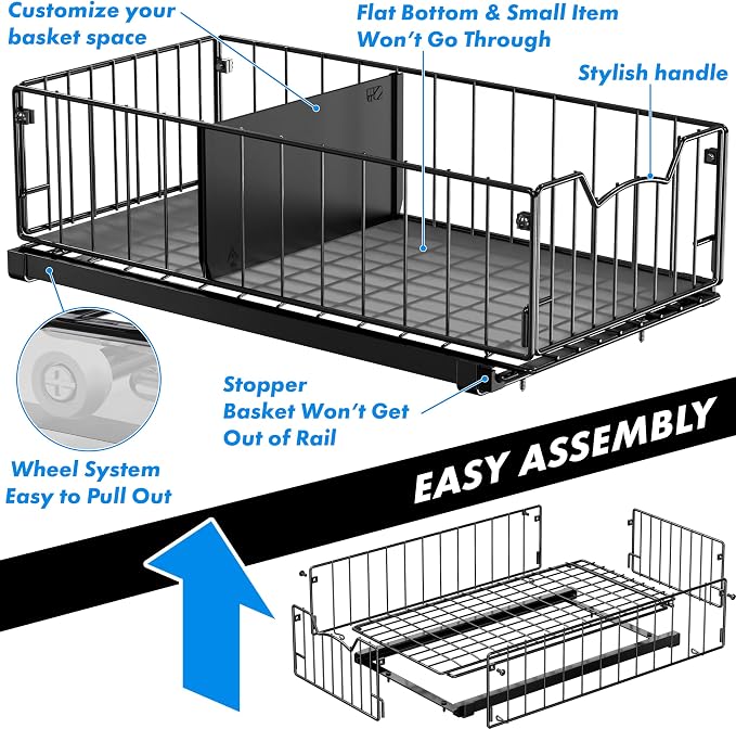 Simple Houseware Pull-Out Cabinet Sliding Basket Organizer, 17.2" D x 9.7" W x - Image 6
