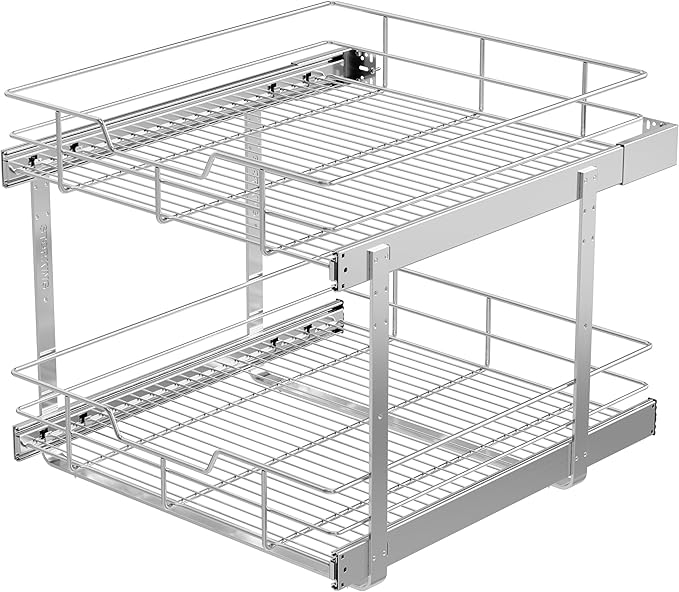2 Tier Pull Out Cabinet Organizer 20" W X 22" D, Slide Out Drawers by STORKING