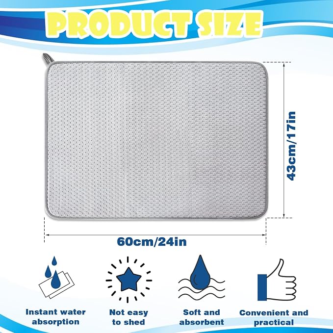 3 Pack Microfiber Dish Drying Mat, 24 x 17 inch Super Absorbent Drying Pad - Image 2