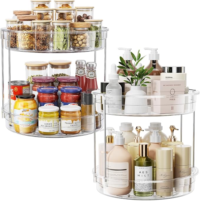 LAMU 2 Pack 2 Tier Lazy Susan Turntable Organizer 12inch Rotating Spice Rack by YourHome-OrganizationHelper