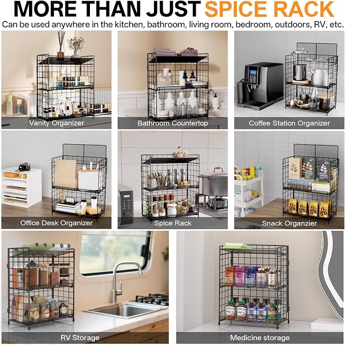 DTUQYX Spice Rack Organizer for Countertop, 3-Tier Large Capacity Foldable - Image 7