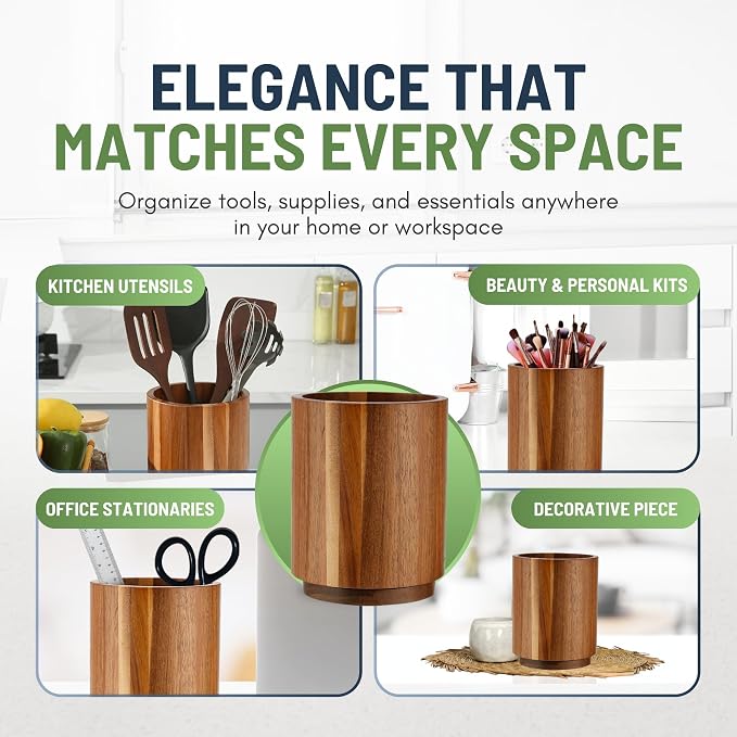 Linda's Essentials Acacia Wooden Utensil Holder - Image 7