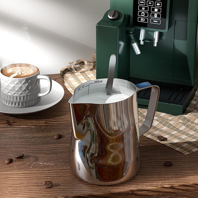 Milk Frothing Pitcher Cup, 12oz/350ML Milk Frother Cup Stainless Steel Steaming - Image 2