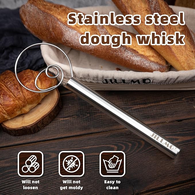 Jillmo Danish Dough Whisk, 12inch Stainless Steel Bread Whisk - Image 7