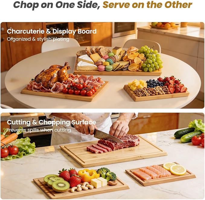 Bamboo Cutting Board Set of 3, Durable Wooden Chopping Boards - Image 5