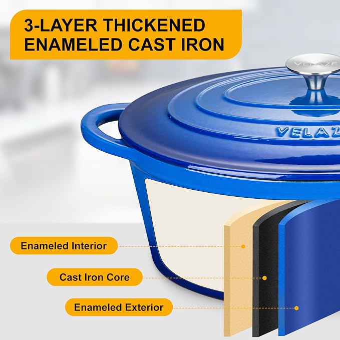 Velaze 7.5 QT Enameled Oval Dutch Oven Pot - Image 4