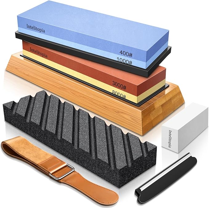 Intelitopia Complete Knife Sharpening Stone Set – Dual Grit Whetstone 400/1000 by Intelitopia