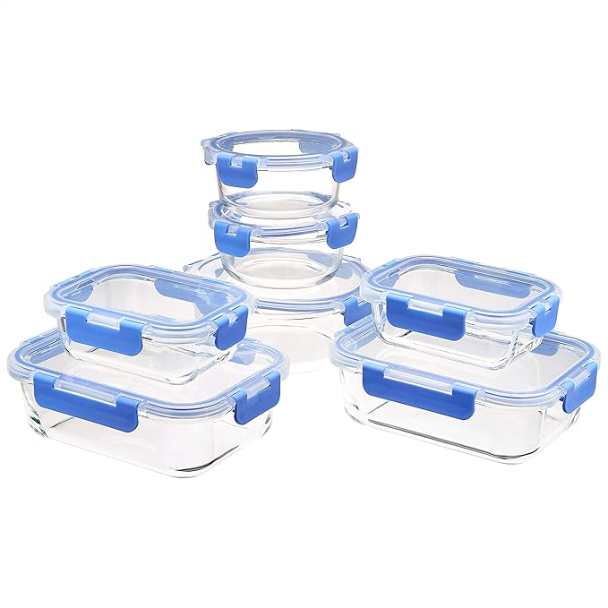 Amazon Basics Glass Food Storage Containers, Leak Proof, Oven Safe, Stain by AmazonBasics