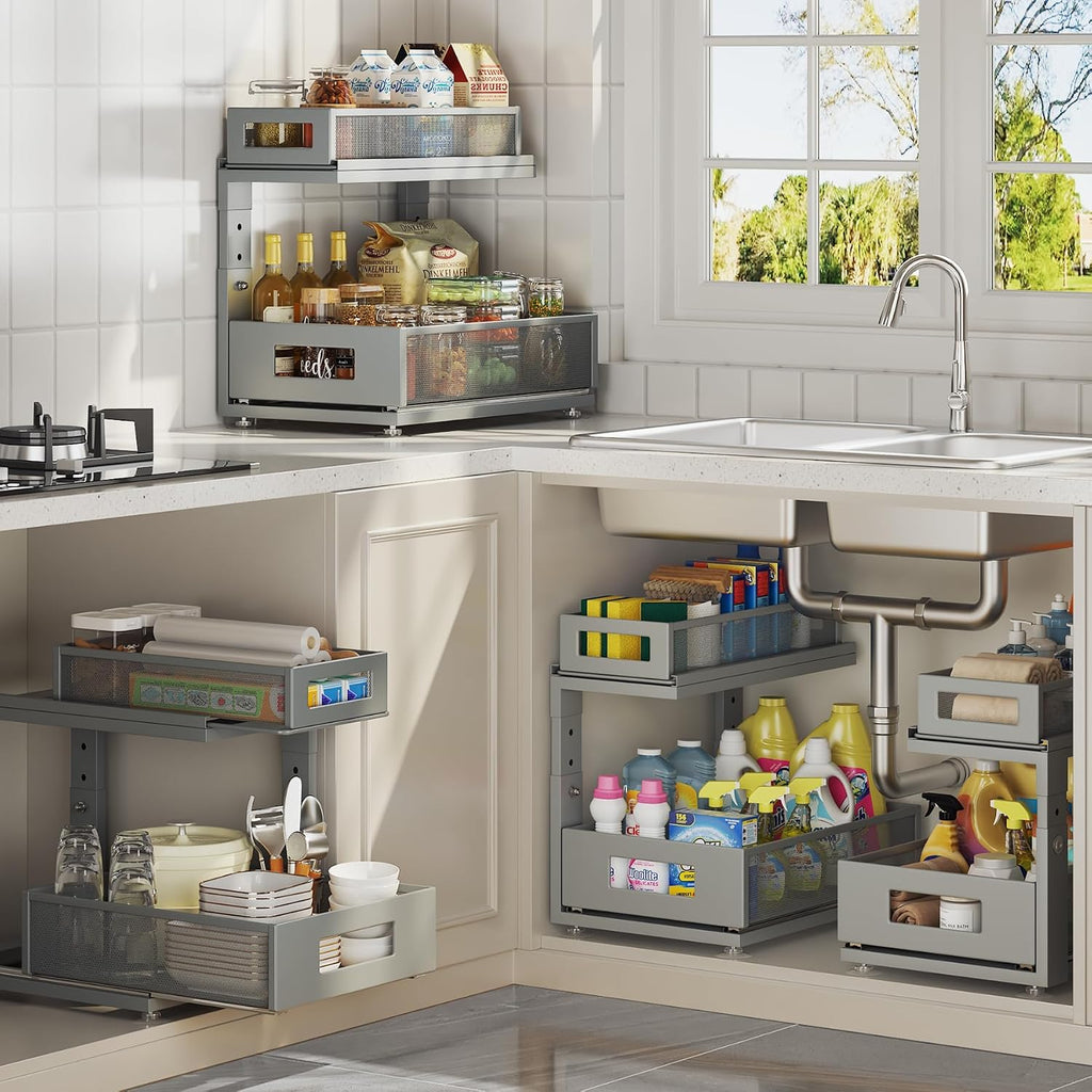 2 Pack 15.74IN-Depth Under Sink Organizer With Next-Gen Ball-Bearing