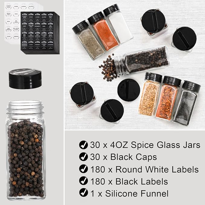 Tebery 30 Pack Glass Spice Jars Square Glass Bottles - Image 2