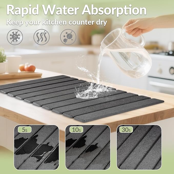 Large Stone Dish Drying Mat for Kitchen Counter, Foldable Fast-Drying - Image 3