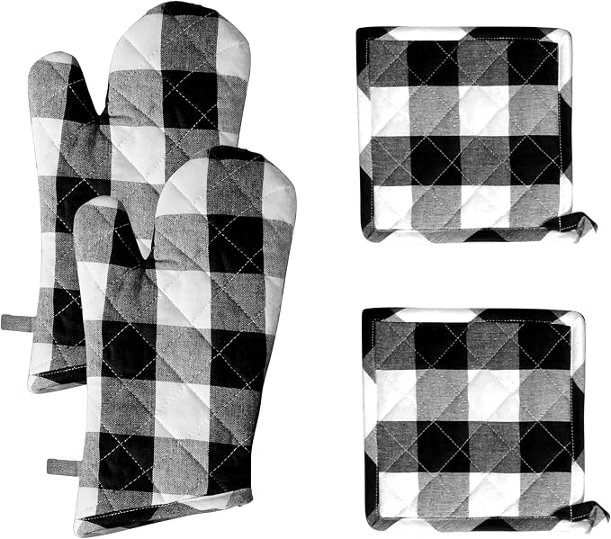 Native Fab Buffalo Plaid Check Oven Mitts and Pot Holders Set of 4, 100% Cotton by NativeFab