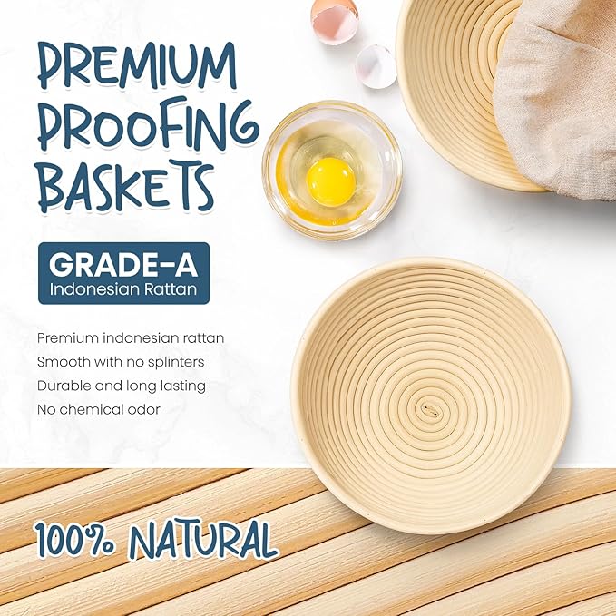 Rorecay Banneton Bread Proofing Baskets Set of 2, 9 Inch Round Cane Sourdough - Image 2