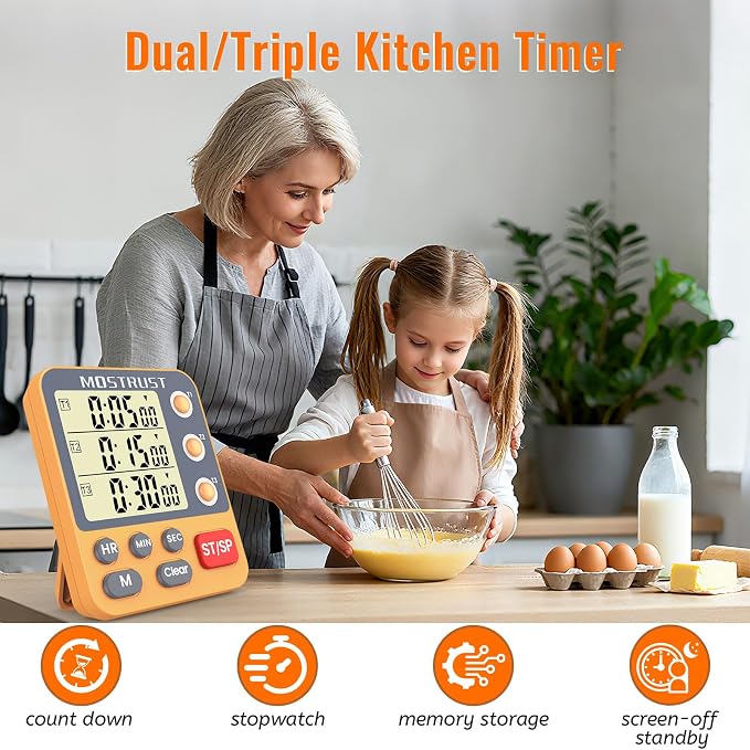 Digital Dual Kitchen Timer, 3 Channels Countdown Triple Timer - Image 2