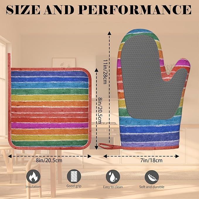 Colorful Graffiti Oven Mitts and Pot Holders Sets Rainbow Silicone Heat - Image 3
